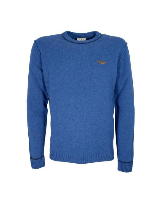 Aeronautica Militare Blue Round-Neck Knitwear for men