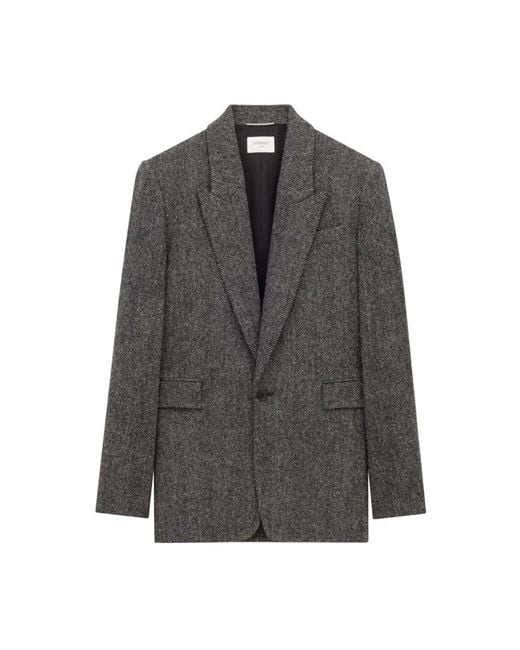 Saint Laurent Brushed Herringbone Wool Jacket in het Gray voor heren