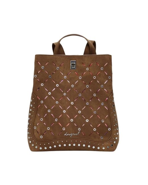 Desigual Bruine Damesrugzak Metalen Patch Mini in het Brown