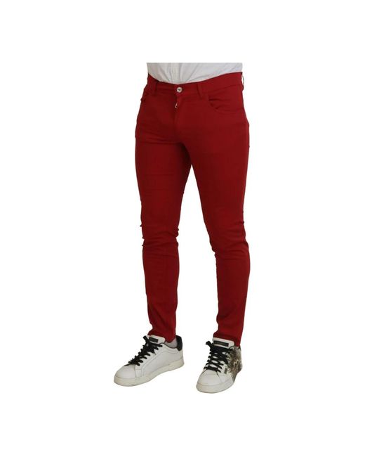 Jeans skinny rossi con dettagli del logo di Dolce & Gabbana in Red da Uomo