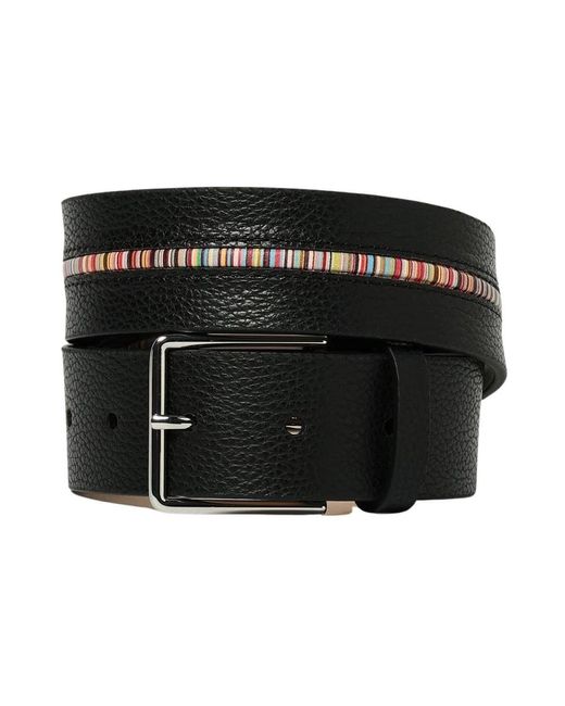 Paul Smith Gestreept Leren Riem Met Gesp in het Black voor heren