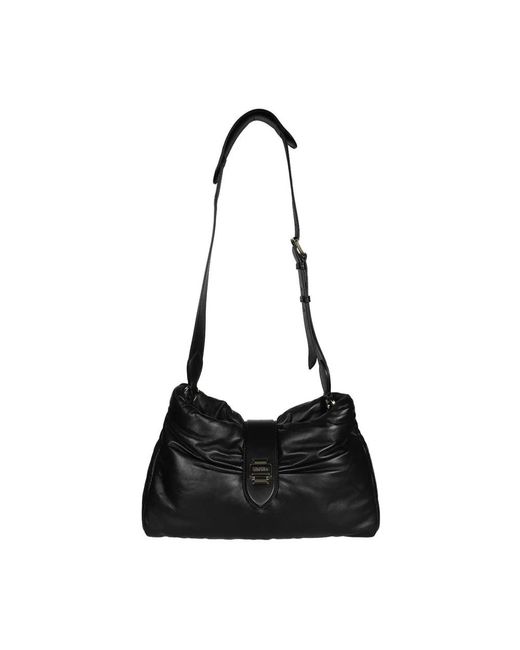 Max Mara Black Stilvolle Lederhandtasche Mit Klappenverschluss