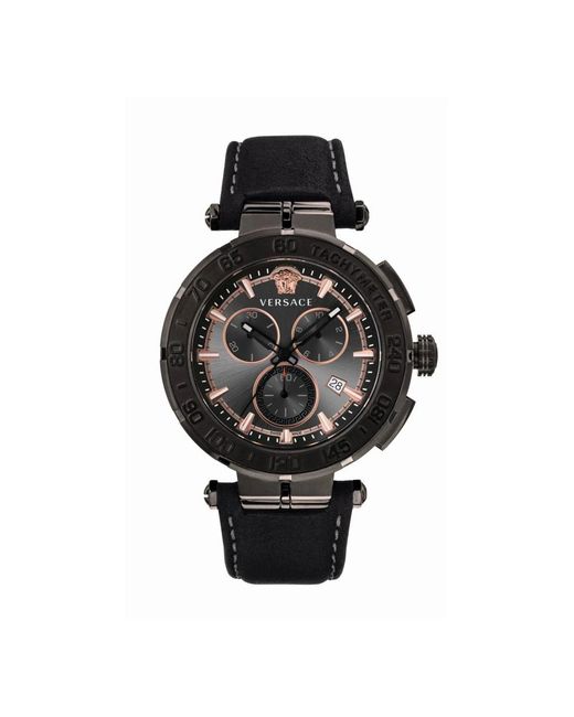 Versace Accessoires ,Zwart ,Greca Chrono Zwart Leren Chronograaf Horloge in het Black voor heren