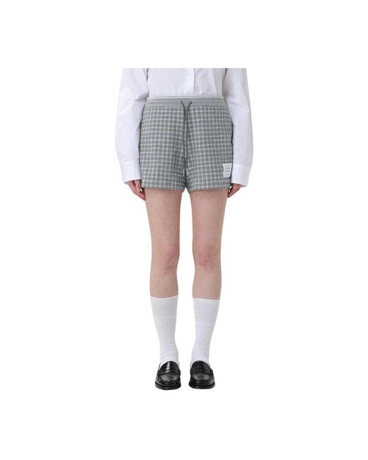 Thom Browne Gray Graue Karierte Shorts Mit Kordelzug