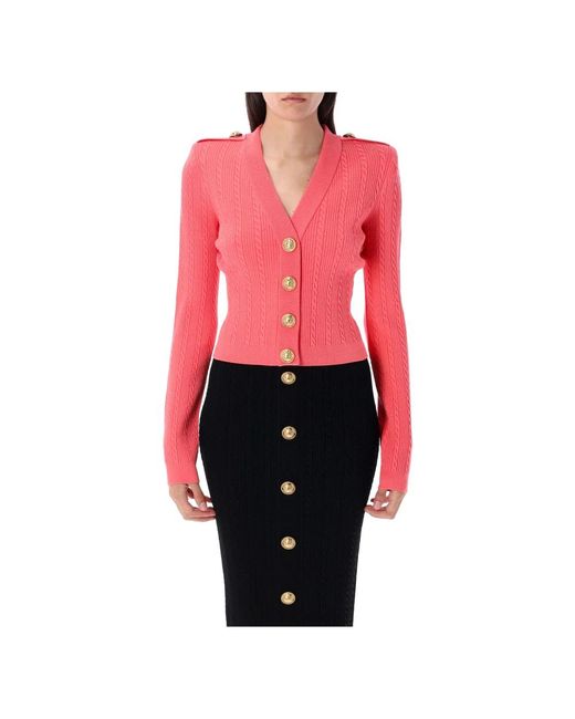 Balmain Truien & Vesten ,Roze ,Polyester Rose Foncé Gebreide Kleding Aw 25 in het Pink