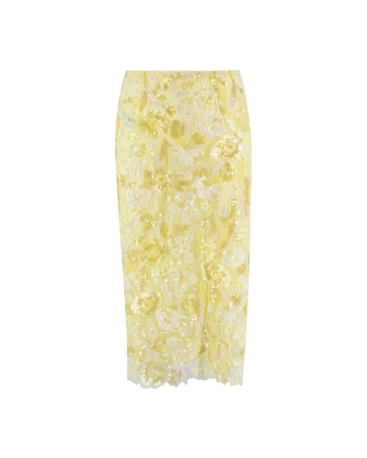 Ermanno Scervino Gebloemde Sequin Midi Rok in het Yellow