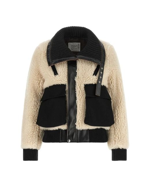 Sacai Cropped Shearling Jacket in het Black