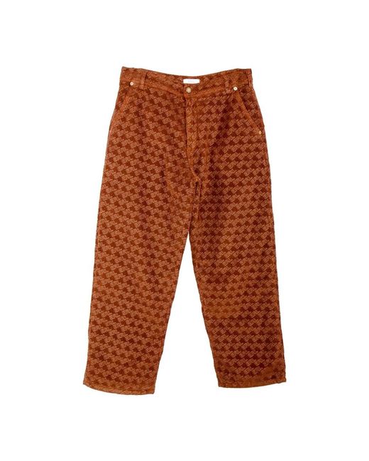 ERL Brown Straight Trousers for men