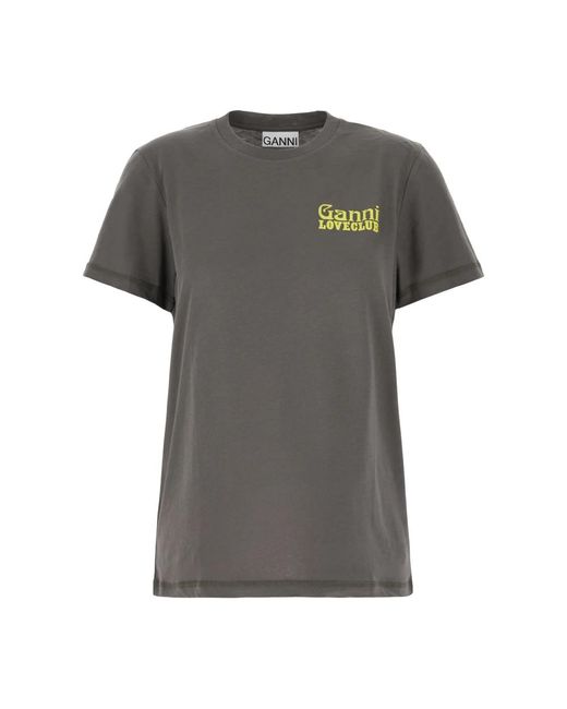 T-shirt casual in cotone di Ganni in Gray