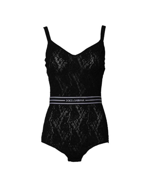 Dolce & Gabbana Black Schwarzer Spitzen Marken-Body Unterwäsche