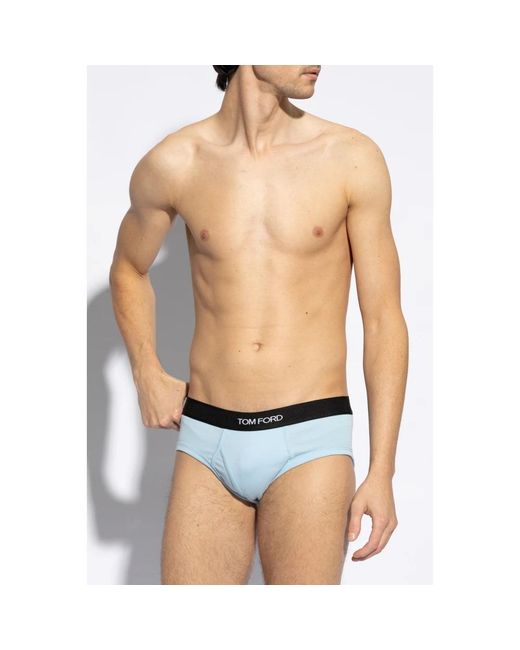 Tom Ford Ondergoed ,Blauw ,Katoen Briefs Met Logo in het Blue voor heren