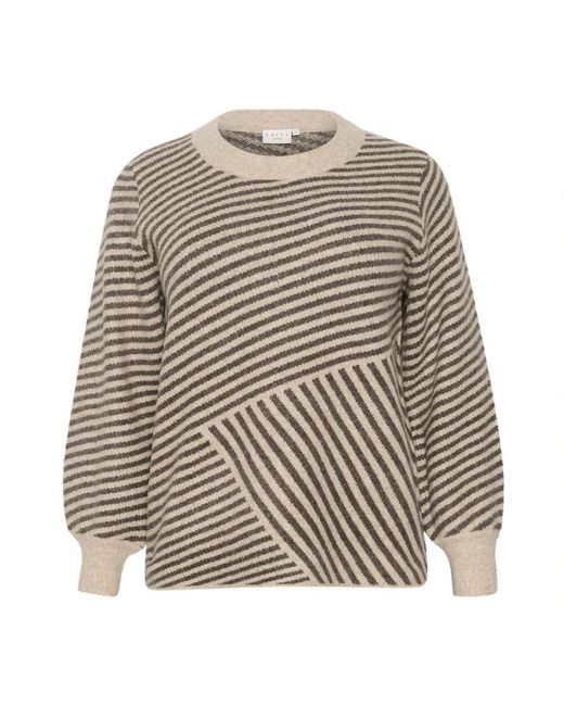 Kaffe Brown Weicher strickpullover mit puffärmeln