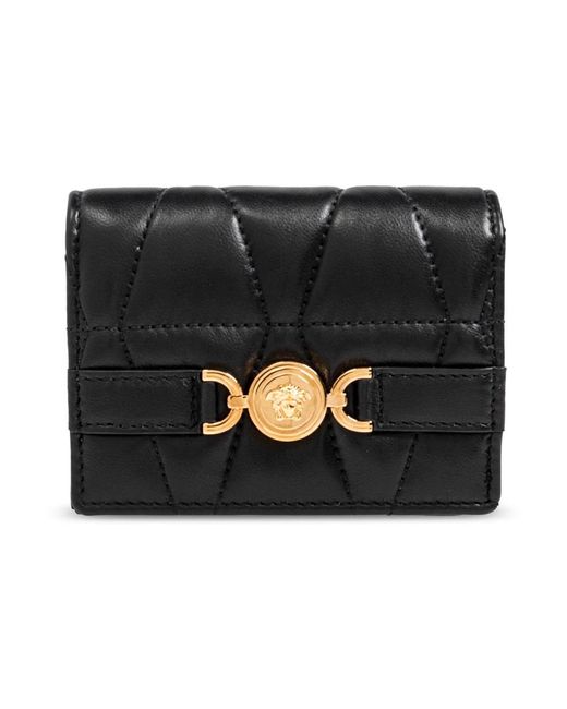 Versace Accessoires ,Zwart ,Leer Gewatteerde Bifold Portemonnee in het Black