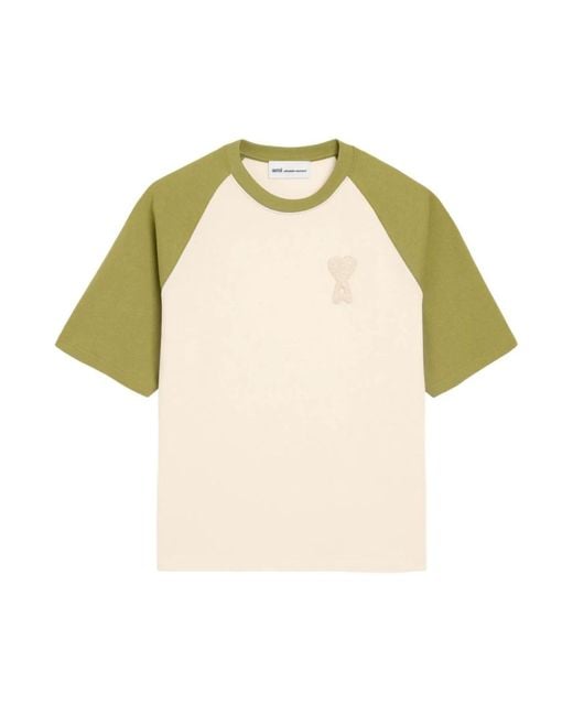 AMI Tops ,Katoen De Coeur Gebreide Patch T-Shirt in het Yellow voor heren