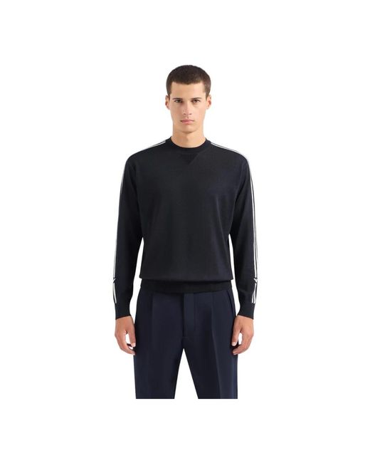 Emporio Armani Blue Round-Neck Knitwear for men