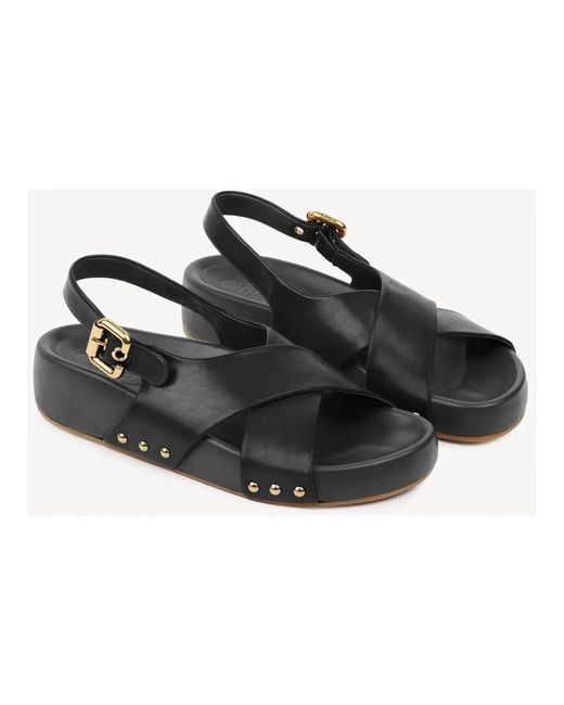 Chloé Black Schwarze Ledersandalen Mit Anatomischem Fußbett