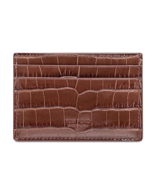 Tom Ford Accessoires ,Bruin ,Leer Classic Card Holder in het Brown voor heren