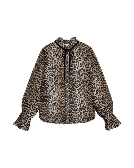Ganni Gray Chiffon Tie String Shirt
