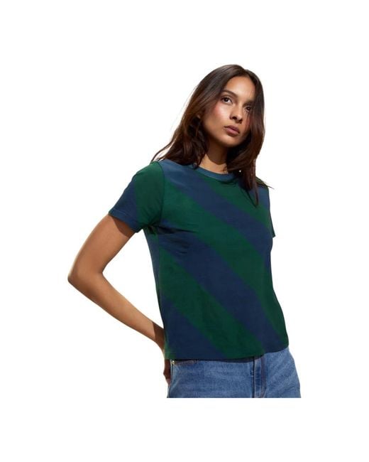 Cynthia Rowley Green T-Shirt Mit Diagonalen Streifen