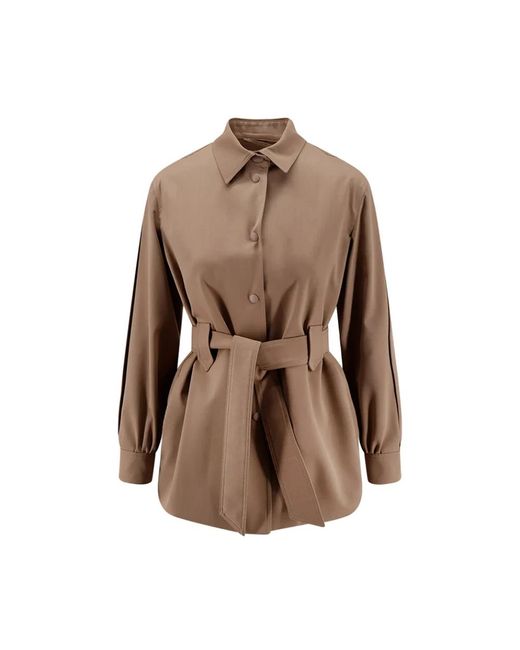 Max Mara Wollen Jack Met Ceintuur in het Brown