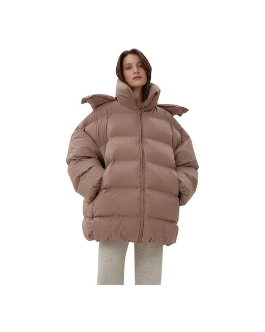 ESTRO Jassen ,Bruin ,Polyester Lichtbruine Oversized Gewatteerde Pufferjas Voor Met Hoge Kraag in het Brown