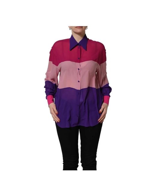 Dolce & Gabbana Patchwork-Printed Silk Shirt in het Purple