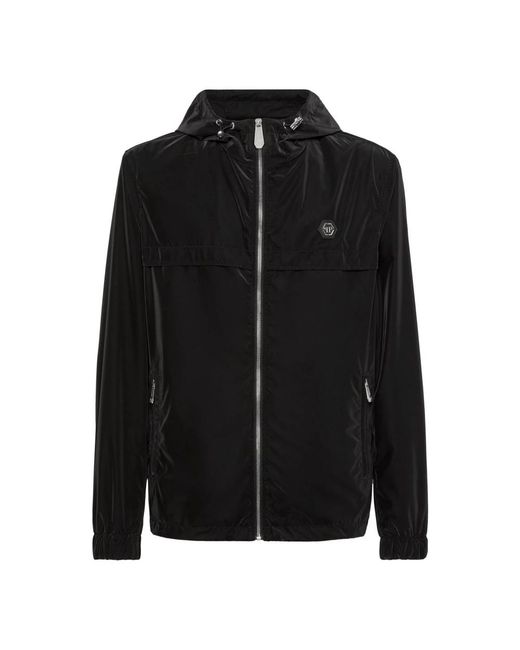 Philipp Plein Jassen ,Zwart ,Leer Windbreaker Camouflage in het Black voor heren