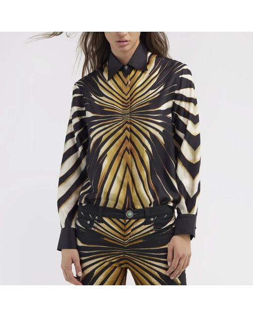 Roberto Cavalli Overhemden ,Veelkleurig ,Zijden Ray Of Print Shirt in het Green