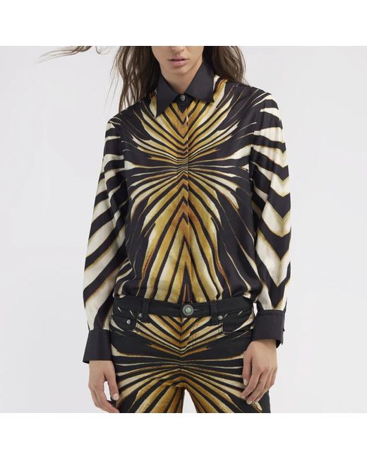 Roberto Cavalli Overhemden ,Veelkleurig ,Zijden Ray Of Print Shirt in het Green