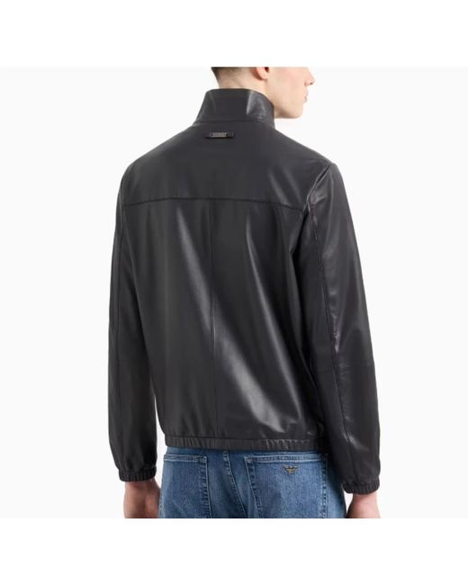 Emporio Armani Blue Leather Jackets for men