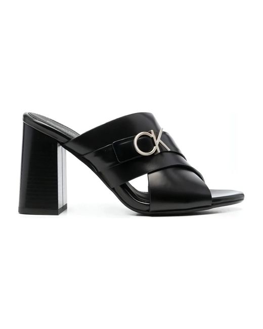 Calvin Klein Black Heeled Mules