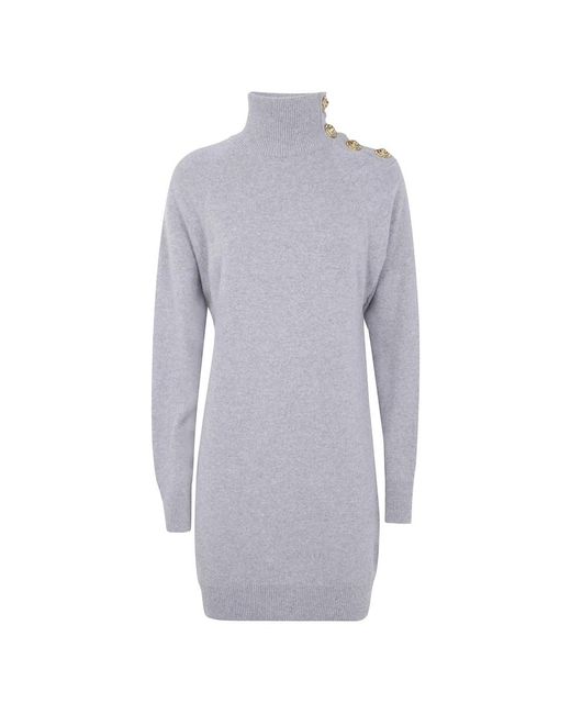 Balmain Kleedjes ,Grijs ,Eco Cashmere Korte Jurk in het Blue