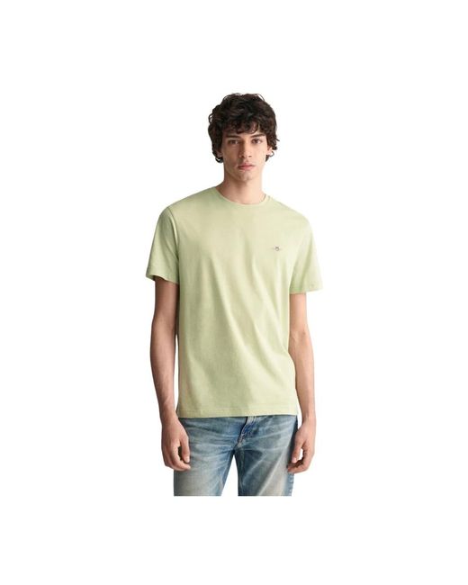 Gant Baumwoll-t-shirt mit gesticktem abzeichen in Green für Herren