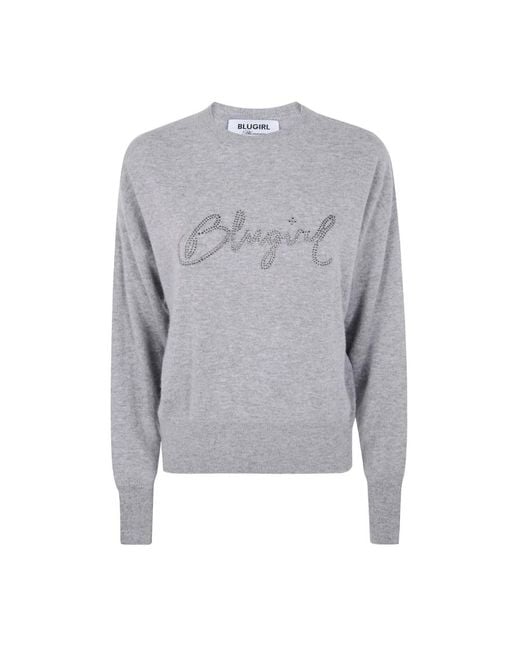 Blugirl Blumarine Gray Round-Neck Strickwaren