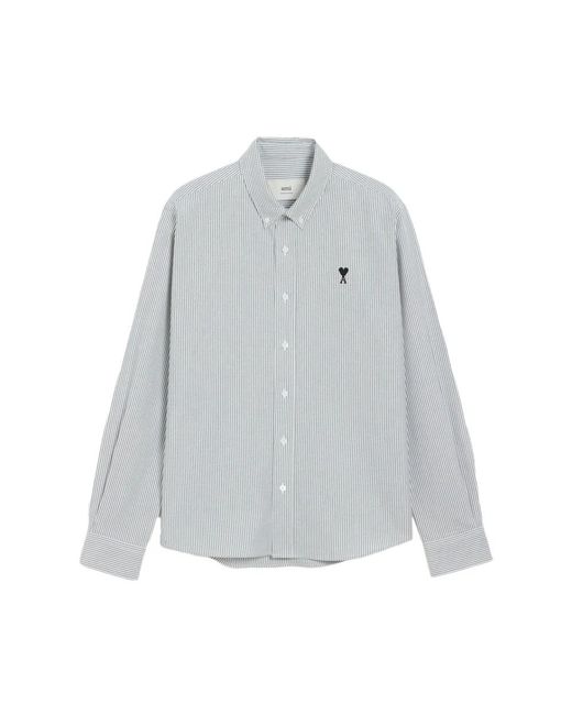AMI Gray Long Sleeve Contrasted Adc Button Down Collar Classic Shirt for men