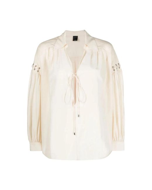 Pinko Overhemden ,Wit ,Katoen Witte Casual Blouse Met Ring Findings in het Natural