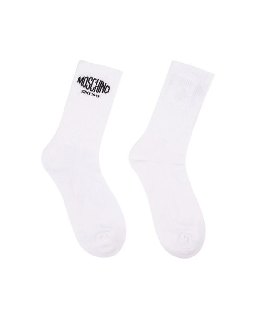 Moschino Accessoires ,Wit ,Katoen Geborduurde Badstof Sokken in het White voor heren
