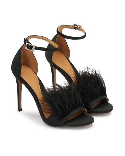 Kazar Black Schwarze Sandalen Mit Federn Verziert
