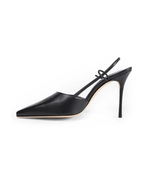 Manolo Blahnik Black Schwarze Leder Slingback Stiletto Absätze
