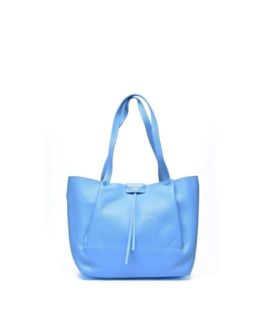 Patrizia Pepe Blue Leder Shopper Tasche Mit Clip-Verschluss