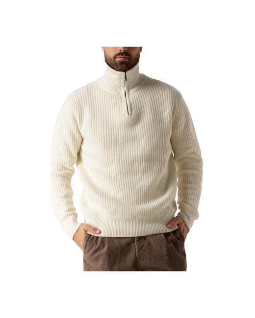 SELECTED Gebreide Half Zip Trui in het Natural voor heren