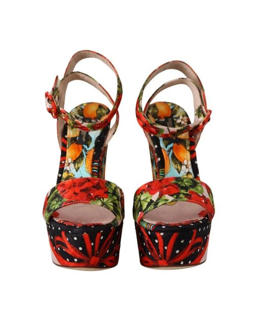 Dolce & Gabbana Red Mehrfarbige brokat plateau sandalen