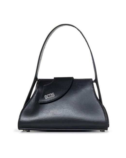 Gcds Black Schwarze ledertasche mit asymmetrischer klappe und nickel-silber-logo