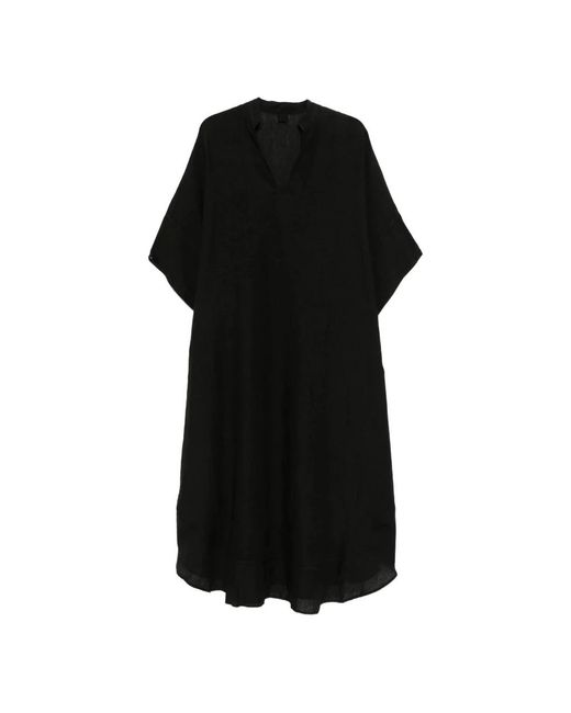 120% Lino Black Midi Dresses