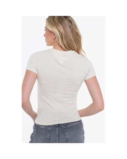 Tommy Hilfiger White Beiger Regular Fit Kurzarm T-Shirt