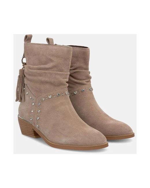 Alma En Pena. Brown Fringed flache knöchelstiefel