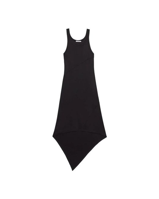 Helmut Lang Kleedjes ,Zwart ,Zwarte Jersey Tank Jurk Met Sjaal Zoom in het Black