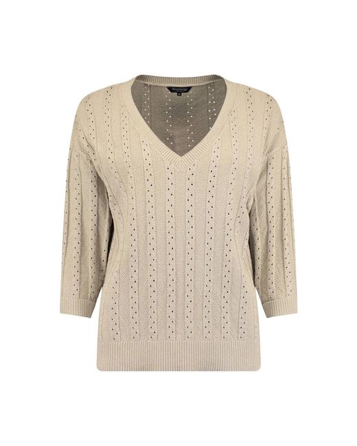 Bloomings V Neck Pullover Lurex in het Natural