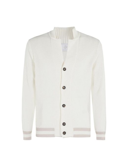 Eleventy Truien & Vesten ,Wit ,Top Met V-Hals En Contrasterende Bies in het White voor heren