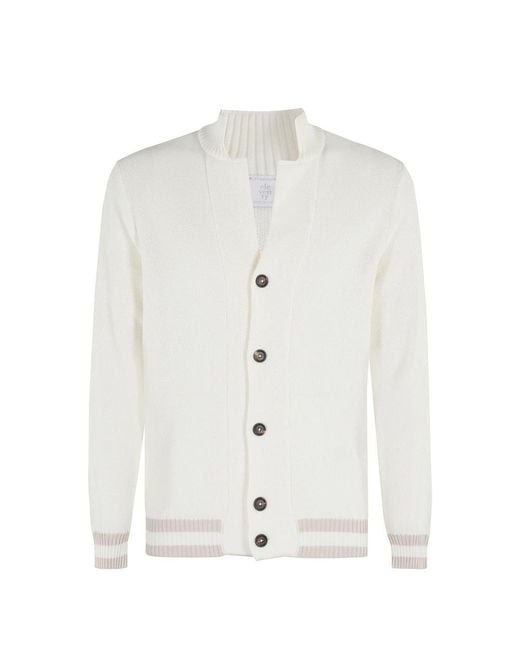 Eleventy Truien & Vesten ,Wit ,Top Met V-Hals En Contrasterende Bies in het White voor heren